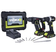 Worx 威克士 20V 無刷兩用油壓鑽+電鑽孖寶 (2.0Ah套裝) WU938