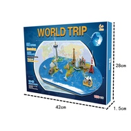 3D Puzzle World Trip Paper Model On Map Overall Various Tourist Attractions Around The In One Box.