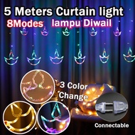 👍3Color 5m Curtain Fairy light 8Mode Deepavali decaration Led light strip Lampu hiasan diwali Lotus 