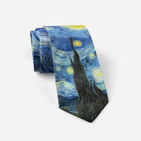 3D Printed 8cm Wide Men's Tie Van Gogh Oil Painting Starry Moon Night Fun Tie Casual Party Wedding S