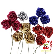 GIOVANNI Foam Roses DIY Blue Roses Bride Bouquet with Glitter Powder Artificial Flowers