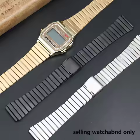18mm stainless steel strap for Casio vintage small gold watch small square A168 A158W AQ-230 AEQ-110