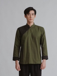 (JUN) Hanfu Shirt เสื้อเชิ้ตผู้ชายฮั่นฝู สีเขียวดำ