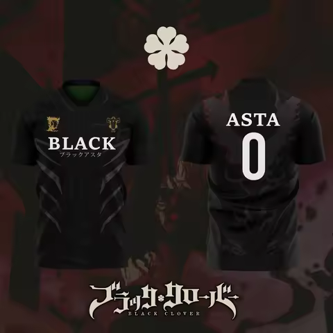 2026 Bandai Black Clover Anime ASTA NO.0 3D Print Football Jersey for Men's Tshirt Summer Sports Cas