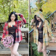 Women's CD3 long-form plaid cottonJacket, lovely and cute