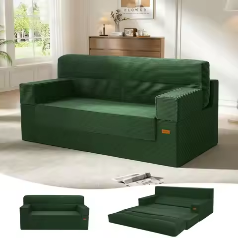 Boneless Futon Sofa Bed, Pull Out Couch Bed Queen, Green Futon Floor Couch, Convertible Loveseat Sle