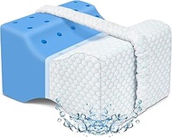 Cooling Knee Pillow for Side Sleepers, Gel Memory Foam Leg Pillows for Sleeping with Ice Silk Cover 