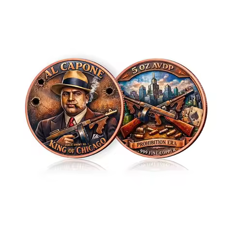 5 oz AVDP .999 Fine Copper Round Coin Al Capone King of Chicago Prohibition Era Double Sided Bullion