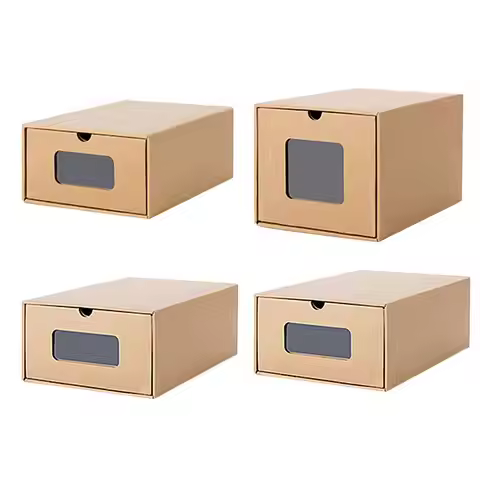 Folding Shoes Storage Box Stackable Shoes Drawer Box Sneaker Organizer Eco-Friendly Foldable Kraft C