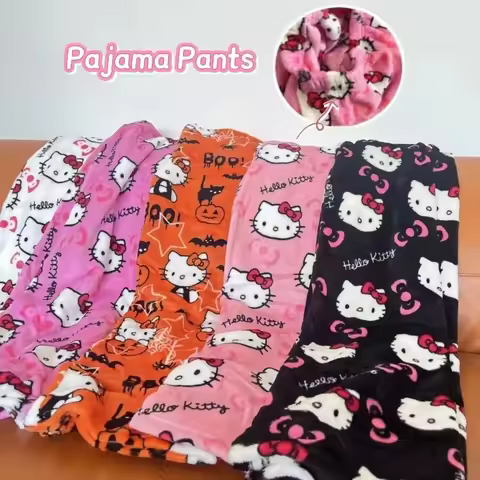 Y2K Hello Kitty pajamas anime women's pajamas cartoon couple walking home pajamas trousers casual ho