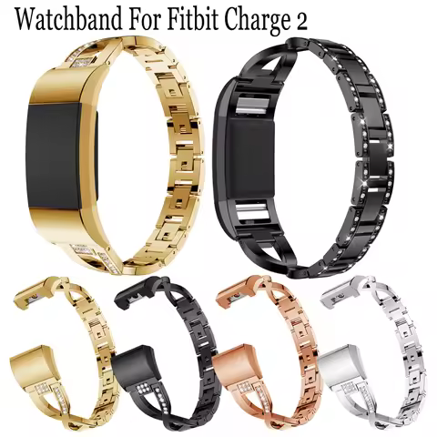 Stainless Steel Wristband Straps For Fitbit Charge 2 Smart Watch Metal Rhinestone Quick Release Watc