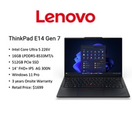 [Copilot+ PC] Lenovo ThinkPad E14 Gen 7 Laptop|14" FHD|U5-226V/U7-258V|16GB/32GGB|512GB SSD|Win11 Pr
