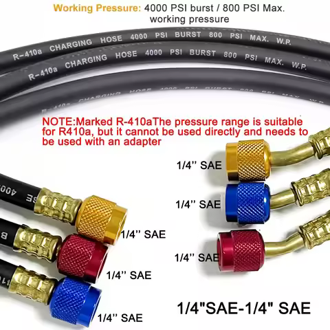 R410A AC Charging Hose Set 1/4'' SAE 800 PSI for HVAC Air Condition Refrigerant Hoses R134A R12 R22 