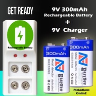 READY STOCK 9V 300mAh NI-MH Rechargeable Battery + 9V High Current Smart Charger Microphone Toy Remo