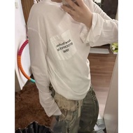 Acne Studios 25FW Washed Black Gray 1996 Pocket Printed Logo Round Neck Long Sleeve Tee