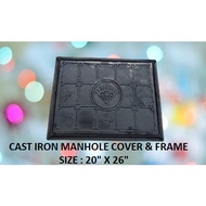 SEWERAGE MANHOLE COVER MAN-HOLE Cast Iron Manhole Cover &amp; Frame 20” (L) x 26” (W) MANHOLE COVER MAN-HOLE