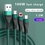 100W 6A Super Fast Charging Cable 3 in 1 USB Cable Quick Charging Wire USB C Android Fast Charger Mi