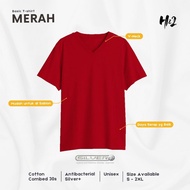 MERAH HN2 Plain Antibacterial Red Adult Short Sleeve V-Neck Premium Cotton Combed 30s SML-XL-XXL T-S