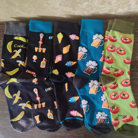 Funny Food Pattern Cotton Men Crew Sock Ice Cream Banana Beer Tomato Gift Men Husband Cute Street So
