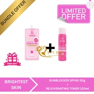 (BUNDLE) BRIGHTEST SKIN SUNBLOCK CREAM-GEL 30G POUCH + REJUVENATING TONER 120ml with FREEBIES
