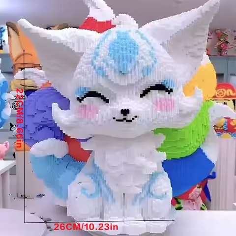 7542 Pieces of Rainbow Nine-Tailed Fox Building Block Models, Animal Creative Decorations and Room D