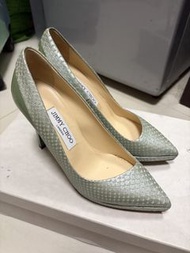 JIMMY CHOO 蛇紋拼綠色漆皮高跟鞋