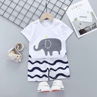 Baju bayi import Korea Gajah putih ada kancing bahu setelan bayi - 60
