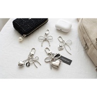 Ins Wind Running Princess Ribbon Bow Keychain Texture Silver Love Pendant Chanel Style Woven Leather