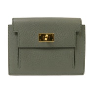 HERMES Epsom皮革Kelly Pocket Compact金扣錢包Vert Amande灰色