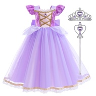 MUABABY | Summer Rapunzal Girl Princess Dress Cosplay Tangled Halloween Birthday Party Vestido Kids 