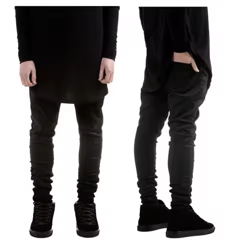 Hot high quality kanye west style men's black skinny slim fit jeans hip hop swag stretch biker jeans