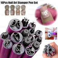 10Pcs Nail Art Stamper Pen Set, Flower Nail Stamper Pen,Nail Art Pen Nail Stamping Plate Nail Art St