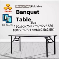 KT WARE 3V 2x6 FEET 2.5X6 Heavy Duty Foldable Wood Top Banquet Table Folding Function Table Catering Table Buffet Table