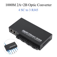 1Pcs 1000M Optic Media Converter 4 SC to 3 RJ45 Gigabit Fiber Optical Transceiver 2A+2B Ports 1310nm