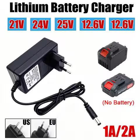 EU US Plug Transformer 21v 12.6v 16.8v 25v 24v Lithium Battery Charger 1A 2A for 18v Electric DrillI