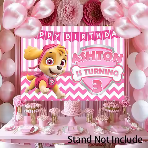 Pink Backdrop Paw Patrol Snow Rescue Everest Skye Dogs Girls Birthday Party Decor Baby Shower Backgr