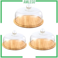 [Amleso] Round Vintage Glass Cover Serving Tray Cloche Wooden Cheese Board Storage Cake