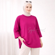 WOMEN'S OVERSIZED PLAIN T-SHIRT WITH SIDE SLIT, 7 SLEEVES,/8 baju perempuan baju t shirt perempuan t