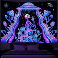 Galoker Blacklight Skeleton Tapestry Fantasy Plant Floral Tapestries UV Reactive Alien UFO Tapestry 