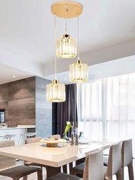 1入組現代3燈圓形水晶燈罩吊燈,樓閣式e27吸頂燈,適用於廚房、餐廳、客廳（不包含燈泡）