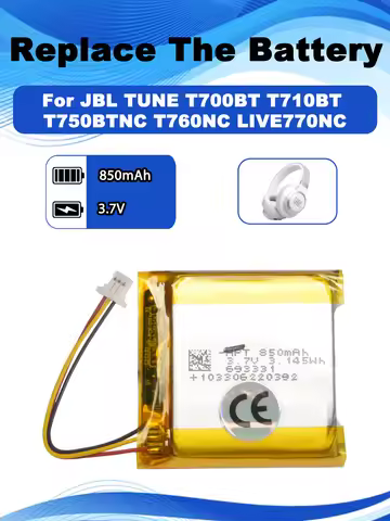3.7V 850mAh Replacement Earphone Battery For JBL TUNE T700BT T710BT T750BTNC T760NC LIVE770NC Blueto
