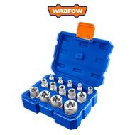 WADFOW 14 Pcs E-Type Socket Set (E4 - E24, 1/2" - 3/8" - 1/4") Heat Treated, Chrome Plated Sockets, 