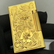 lighter法国dupont都彭朗声充气打火机纯铜富贵花唐草花雕刻