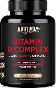 Vitamin B Complex with Vitamin C - Contains All Essential B Vitamins - B1, B2, B3, B5, B6, B7, B9, B
