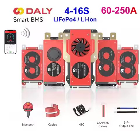 Daly Smart BMS LiFePo4 Li-Ion 18650 Battery 16S 48V BMS 4S 7S 8S 14S 16S 12V 24V 48V 80A 100A 150A 2