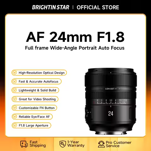 Brightin Star AF 24mm F1.8 Full Frame Autofocus Wide Angle Microless Camera Lens for Sony A7 III IV 