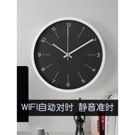 wifi網絡同步自動對時鐘表客廳家用新款時尚簡約掛鐘靜音掛墻時鐘