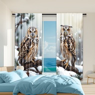 2pcs, 2D flat printing Curtain Owls Pinecones Stained Glass (2) Versatile 100% Polyester,Without Ele