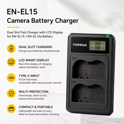 EN-EL15C EN-EL15B EN-EL15 Battery+LED USB Dual Charger with Type-C Port for Nikon Z5 D850 Z6 Z7 D780