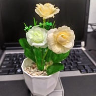 bunga hiyas bunga mawar hiasan meja sudah termasuk pot dan batu alam - putih